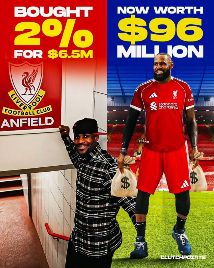 开云官网-詹姆斯2011年投资利物浦650万目前估值达9600万 回报率高达1400%!